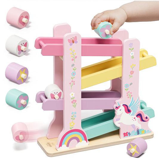 Car Ramp Toy, Toddler Race Car Tracks for Toddlers 2-4 Year Old, Wooden Toys for 1 Year Old, Montessori Toy Car Ramp Toy Set for 2 3 4 Year Old Kids Birthday Gifts