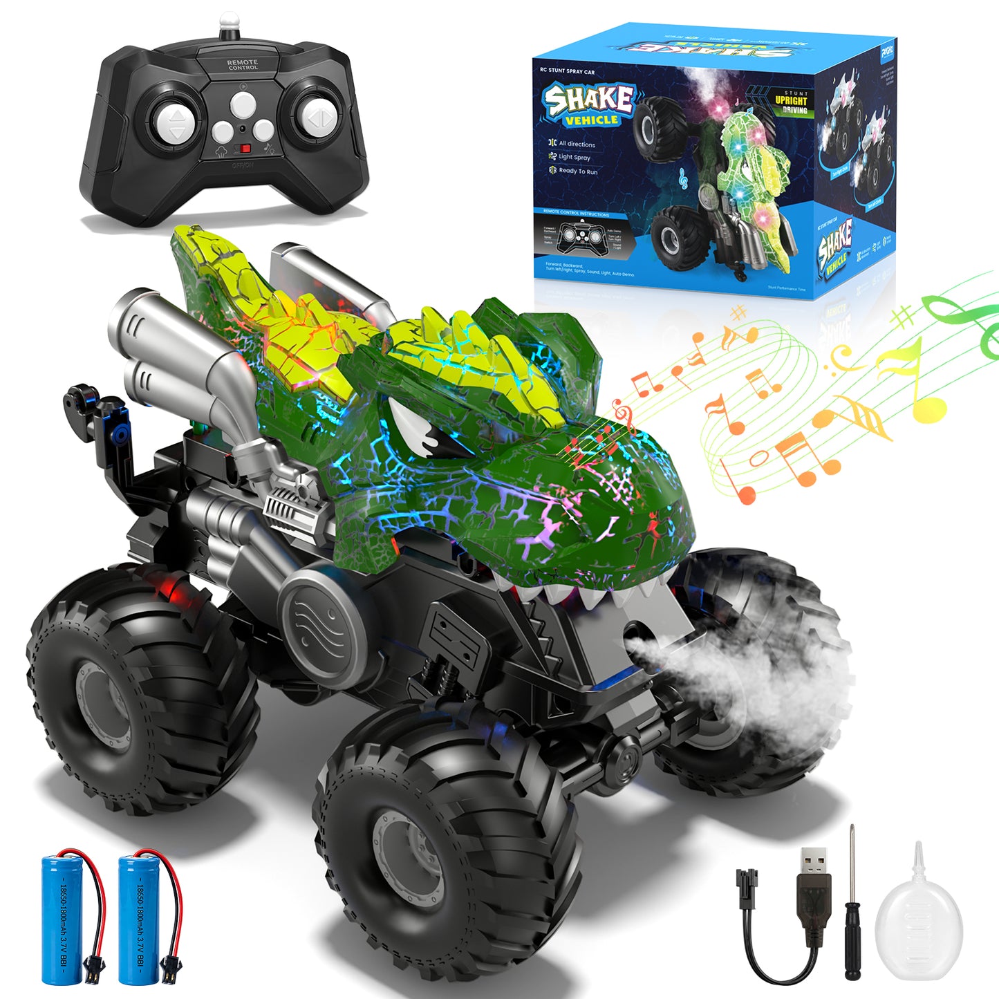 Remote Control Cars, Monster Truck Toys for Boys 3-7 Year Old, RC Monster Trucks with Lights & Spray, 2.4Ghz RC Monster Truck with 2 Rechargeable Batteries, Toys for 3-7 Year Old Boys Gift