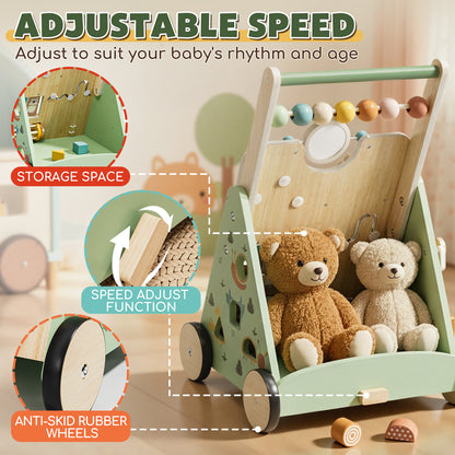 Baby Walker, Wooden Baby Push Walker with Activity Center, Push Walker Toys for Toddler Learning to Walk & Sit-to-Stand, Walking Toys for 1 Year Old