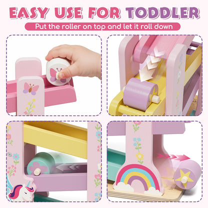 Car Ramp Toy, Toddler Race Car Tracks for Toddlers 2-4 Year Old, Wooden Toys for 1 Year Old, Montessori Toy Car Ramp Toy Set for 2 3 4 Year Old Kids Birthday Gifts