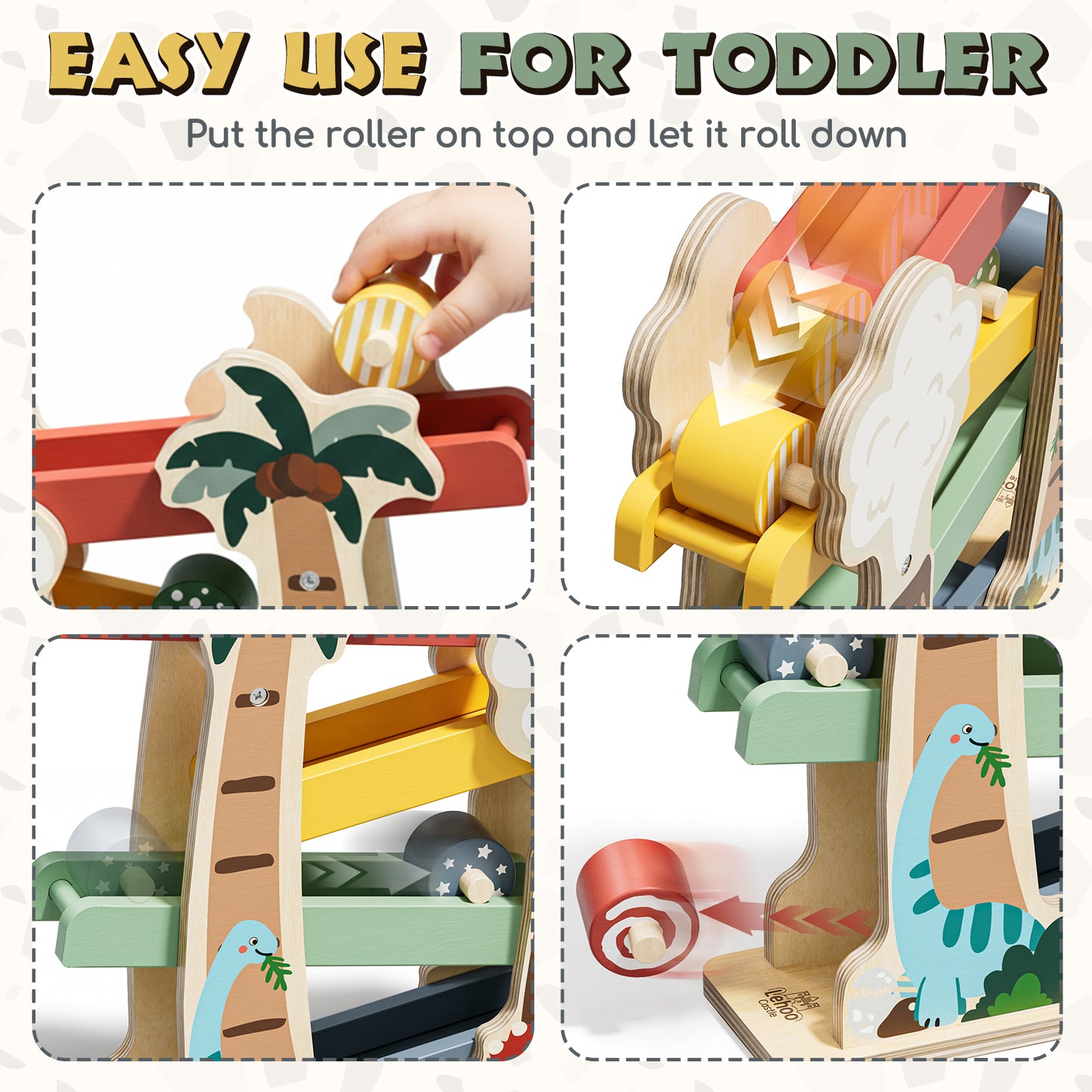 LC Car Ramp Toys for Toddlers 1-3, Toys for 1 Year Old, Dinosaur Wooden Race Track for Toddlers, Upgraded Toddler Car Ramp, Montessori Learning Toys, Best Gifts for Baby Boys Girls