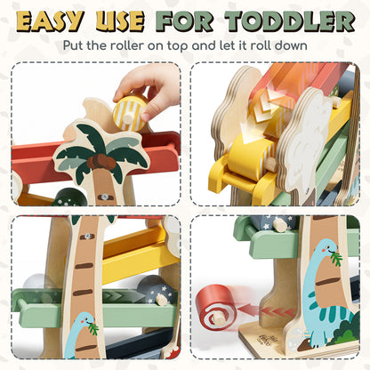 LC Car Ramp Toys for Toddlers 1-3, Toys for 1 Year Old, Dinosaur Wooden Race Track for Toddlers, Upgraded Toddler Car Ramp, Montessori Learning Toys, Best Gifts for Baby Boys Girls