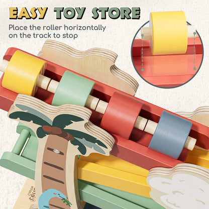 LC Car Ramp Toys for Toddlers 1-3, Toys for 1 Year Old, Dinosaur Wooden Race Track for Toddlers, Upgraded Toddler Car Ramp, Montessori Learning Toys, Best Gifts for Baby Boys Girls