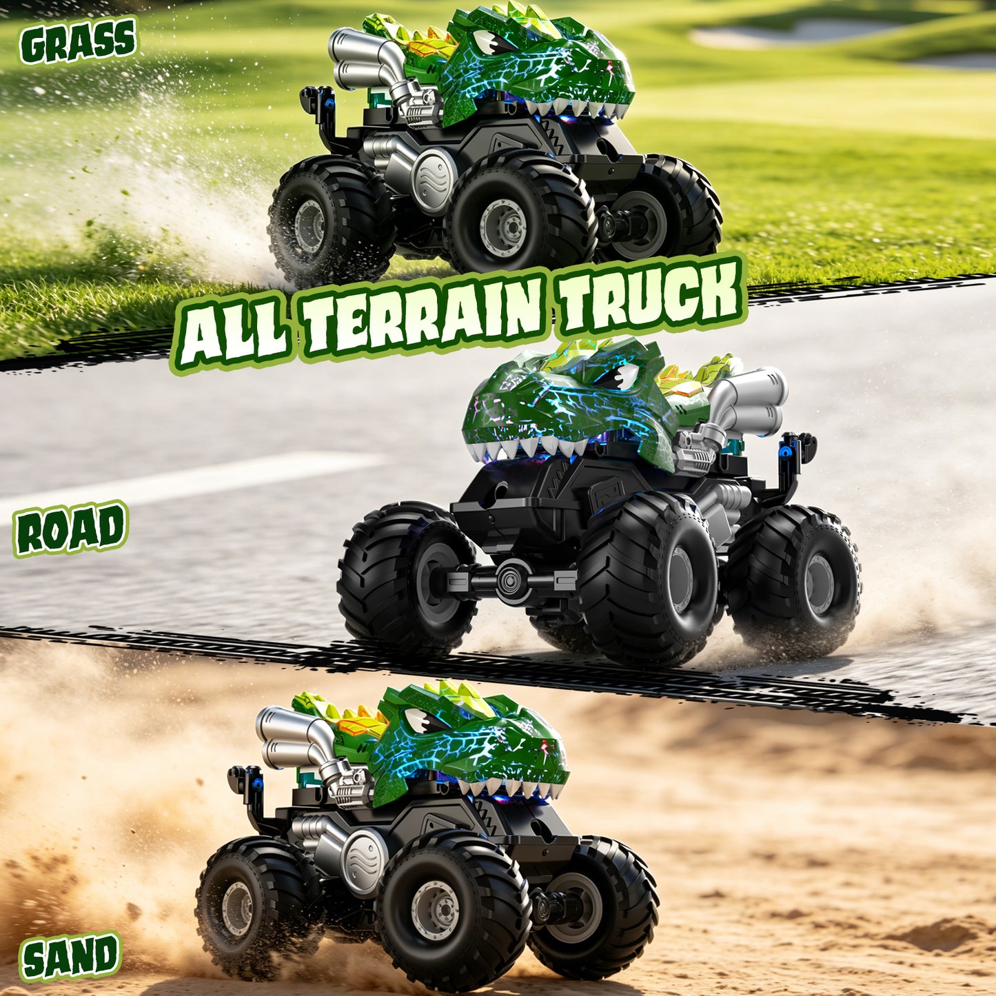 Remote Control Cars, Monster Truck Toys for Boys 3-7 Year Old, RC Monster Trucks with Lights & Spray, 2.4Ghz RC Monster Truck with 2 Rechargeable Batteries, Toys for 3-7 Year Old Boys Gift