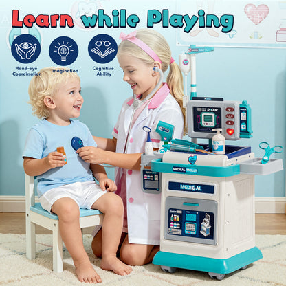Doctor Kit for Toddlers 3-5, Pretend Play Medical Kit Toy, Toddler Medical Cart Toy with Sound & Medical Accessories for 2 3 4 5 Year Old Boys Girls Birthday Gifts