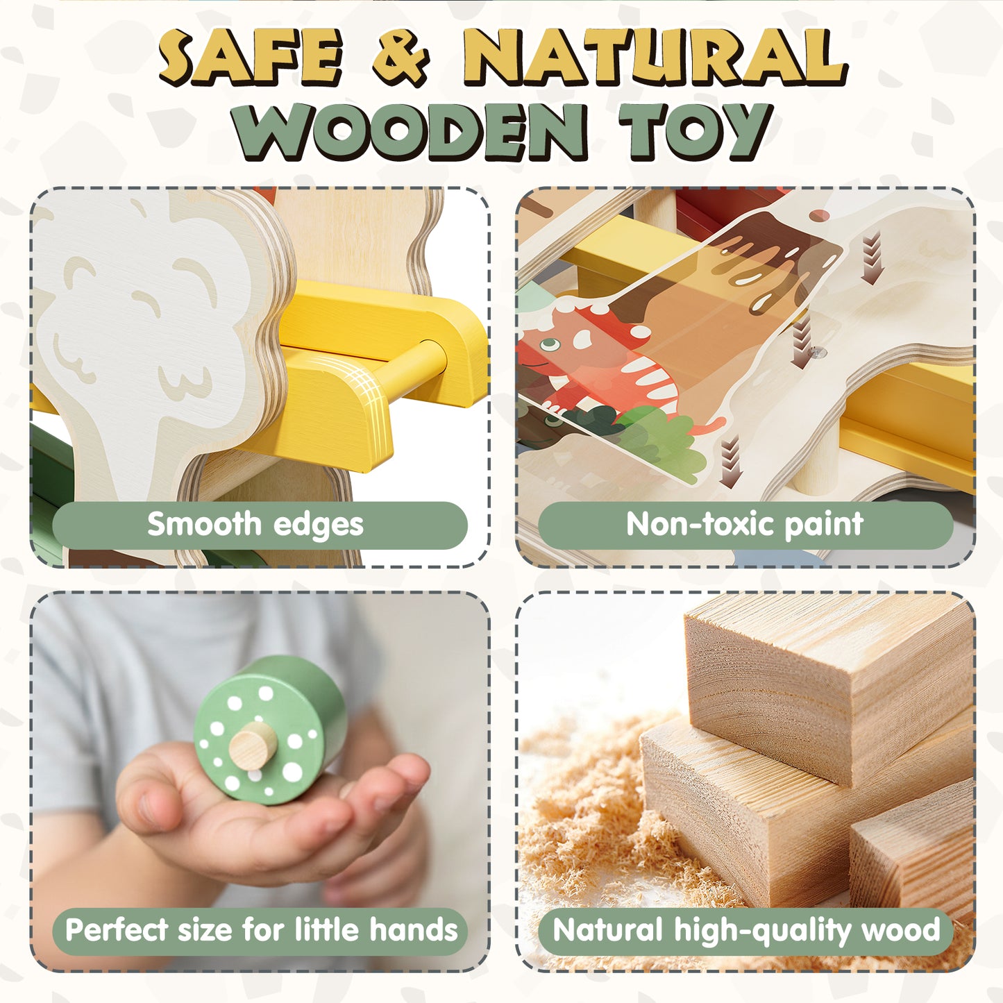 1 Year Old Toys for Boys, Car Ramp Toy, Dinosaur Wooden Race Track with 4 Rollers, Toddler Race Track Toy for 1-3 Year Old Boys Girls