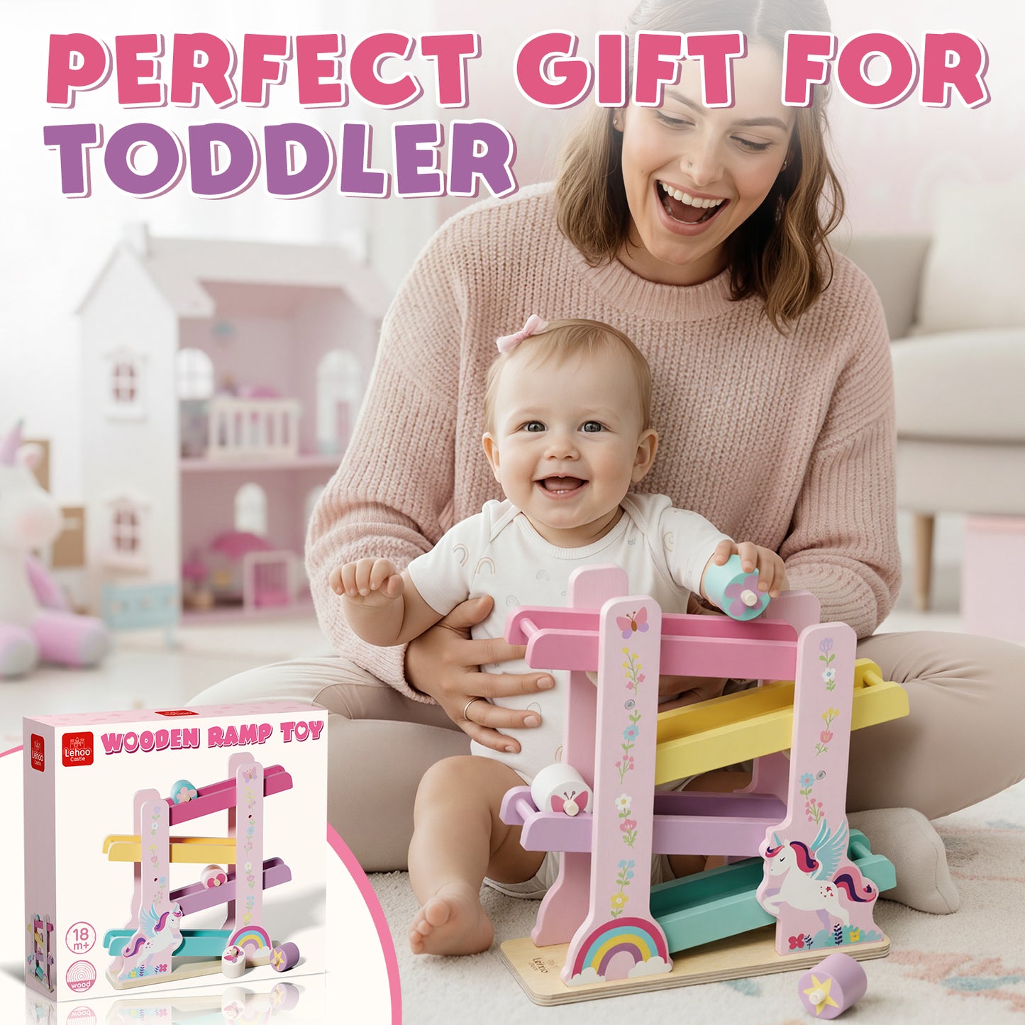 Car Ramp Toy, Toddler Race Car Tracks for Toddlers 2-4 Year Old, Wooden Toys for 1 Year Old, Montessori Toy Car Ramp Toy Set for 2 3 4 Year Old Kids Birthday Gifts