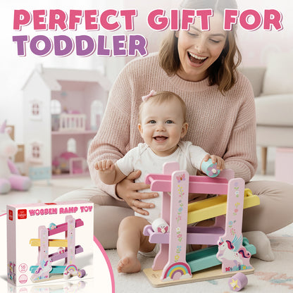 Car Ramp Toy, Toddler Race Car Tracks for Toddlers 2-4 Year Old, Wooden Toys for 1 Year Old, Montessori Toy Car Ramp Toy Set for 2 3 4 Year Old Kids Birthday Gifts