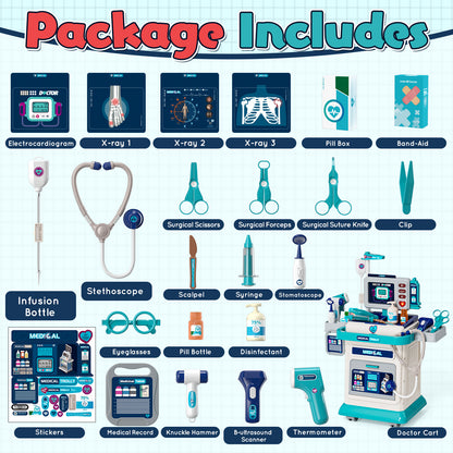 Doctor Kit for Toddlers 3-5, Pretend Play Medical Kit Toy, Toddler Medical Cart Toy with Sound & Medical Accessories for 2 3 4 5 Year Old Boys Girls Birthday Gifts