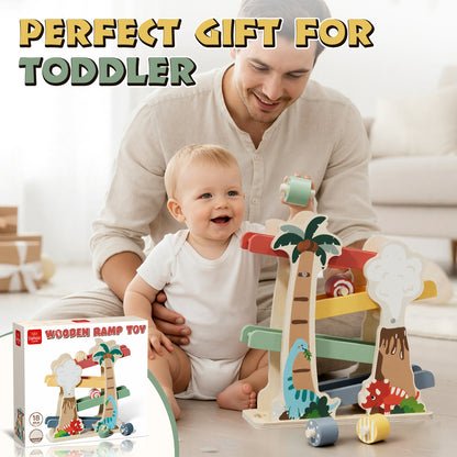 LC Car Ramp Toys for Toddlers 1-3, Toys for 1 Year Old, Dinosaur Wooden Race Track for Toddlers, Upgraded Toddler Car Ramp, Montessori Learning Toys, Best Gifts for Baby Boys Girls