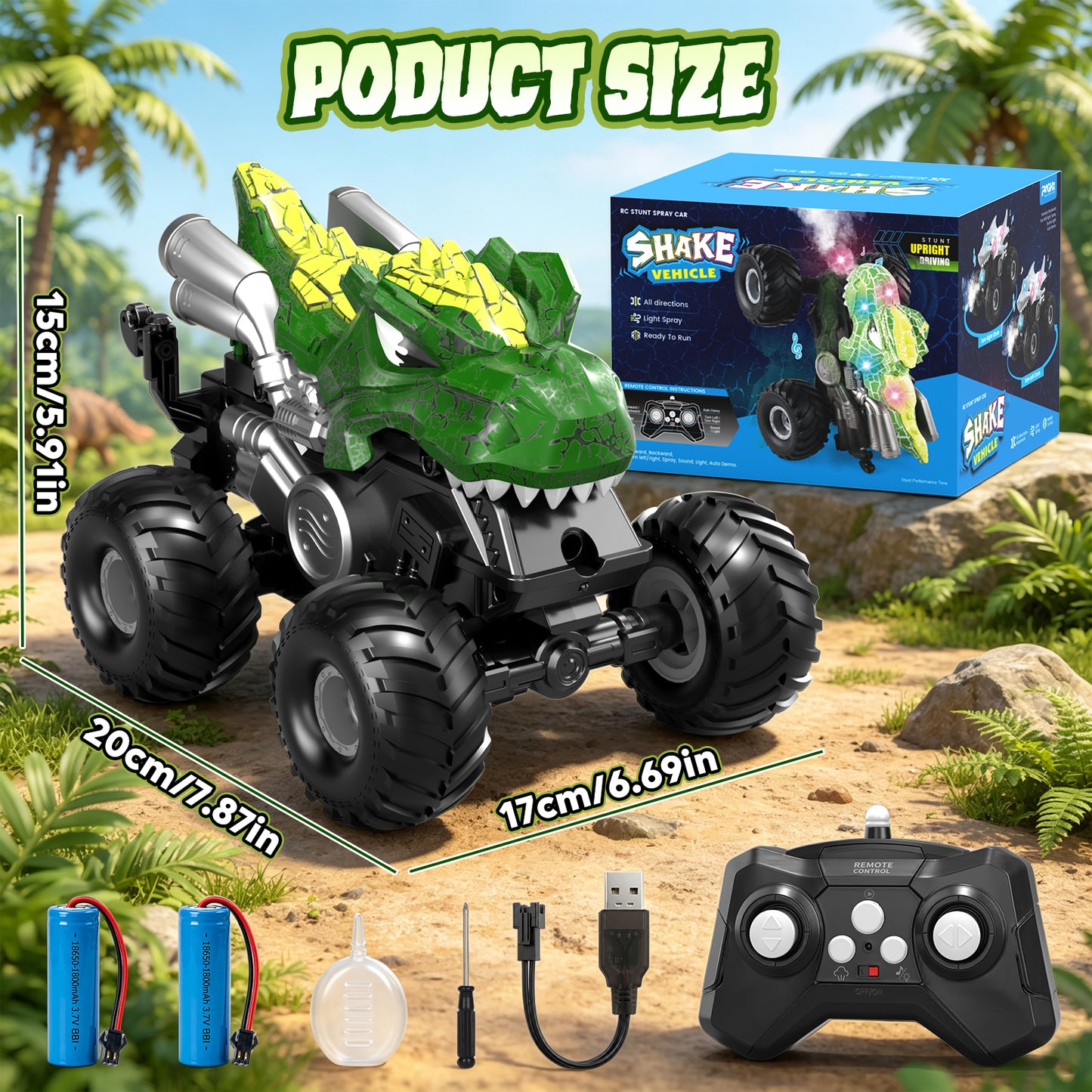 Remote Control Cars, Monster Truck Toys for Boys 3-7 Year Old, RC Monster Trucks with Lights & Spray, 2.4Ghz RC Monster Truck with 2 Rechargeable Batteries, Toys for 3-7 Year Old Boys Gift