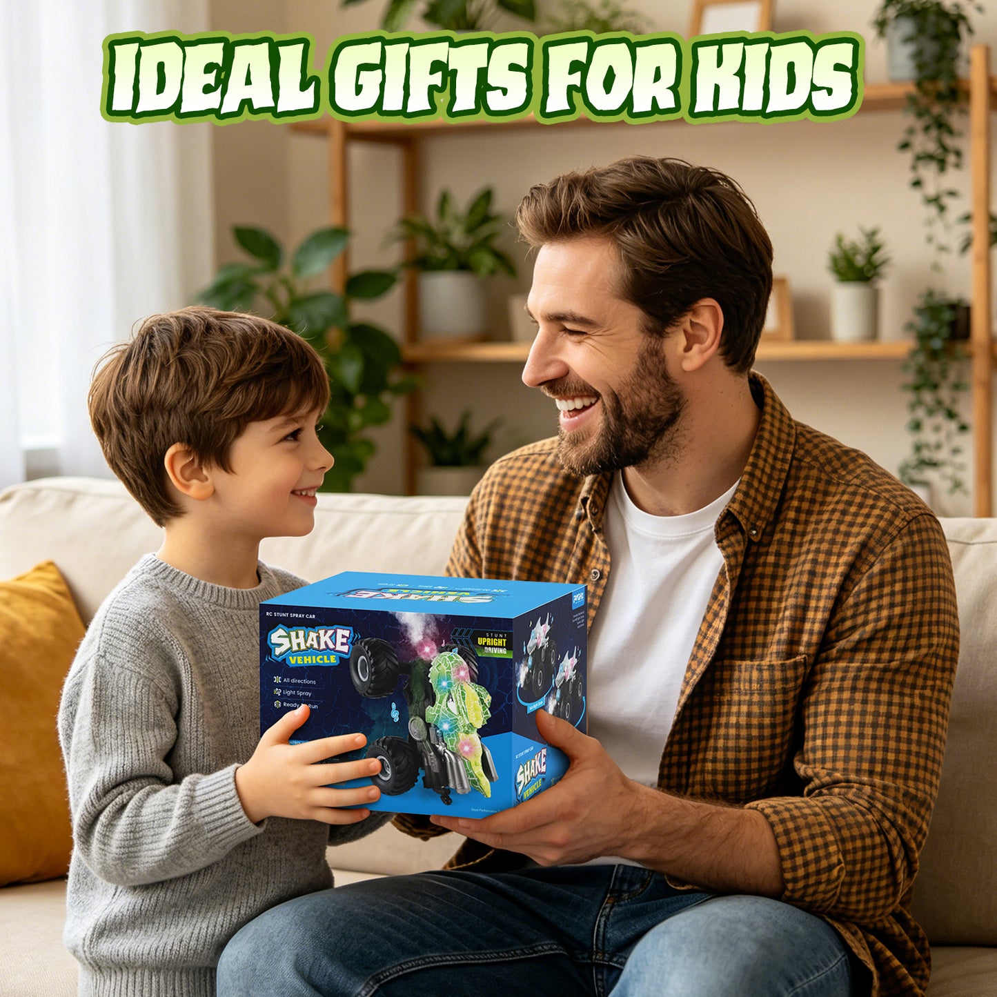 Remote Control Cars, Monster Truck Toys for Boys 3-7 Year Old, RC Monster Trucks with Lights & Spray, 2.4Ghz RC Monster Truck with 2 Rechargeable Batteries, Toys for 3-7 Year Old Boys Gift