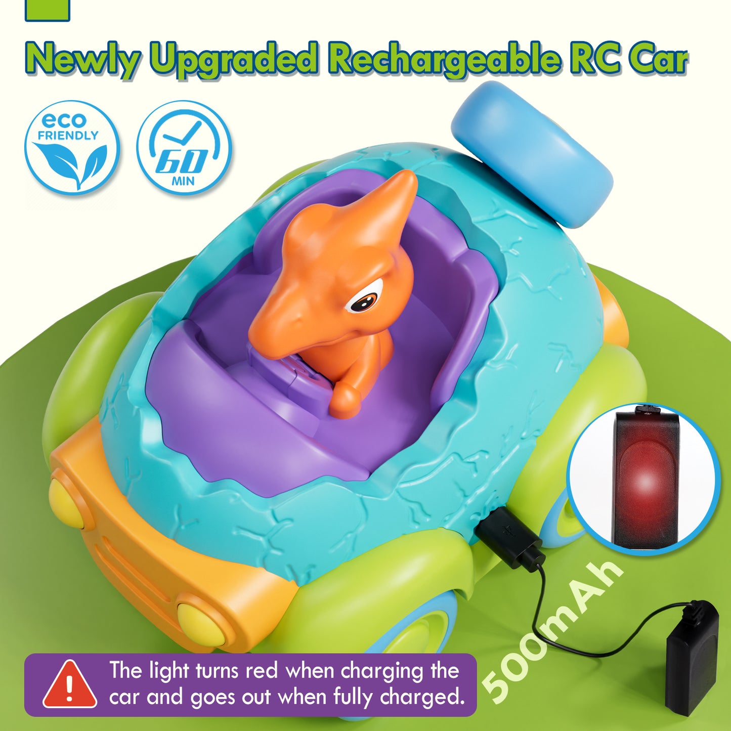 Remote Control Car for Toddlers, Rechargeable RC Cars for Toddler Toys 2-3, Toys for Ages 2-4 Dinosaur with Lights & Music, 2 3 4 5 Years Old Boy Toys