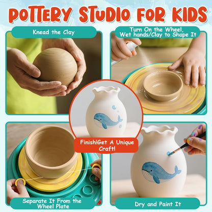 Pottery Wheel for Kids, Kids Pottery Wheel Kit for Girls Boys, Art and Crafts for Kids Ages 8-12, Clay Making Pottery Wheel with Foot Pedal & Sculpting Tools