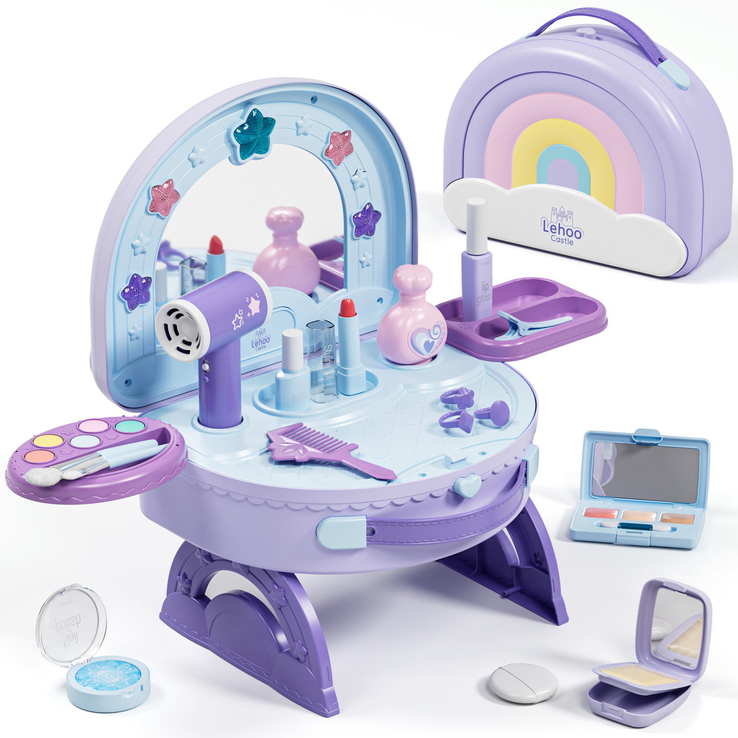 Kids Vanity Sets for Girls, Kids Make up Vanity with Mirror, Pretend Play Makeup Set for Girls, Princess Dress up for Girl 3 4 5 6 7 8 9 10 Year Old Girls Christmas & Birthday Gift
