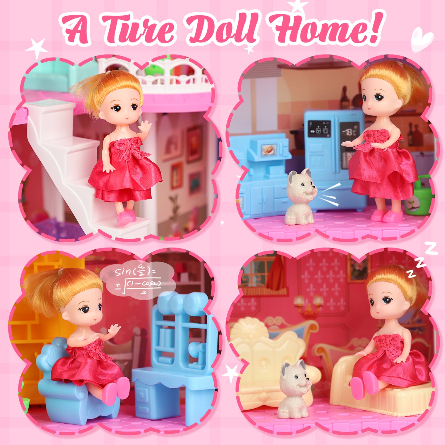 Doll House - Toys for 3 Year Old Girl Dream Dollhouse 12 Rooms Playhouse with LED Lights Furniture and Accessories, Pretend Play kit Doll House for Princess Age 3 4 5 6 7