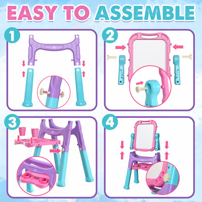 Easel for Kids, 4 in 1 Double Side Magnetic Chalk Board with Painting Accessories, Adjustable Standing Art Easel for Toddler, Kids Art Easel for Boys Girls Birthday Gift - Blue Purple