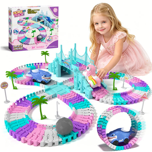 Race Car Track Set, Unicorn Toy Trucks for Boys 3 6 Years, 212 PCS Flexible Race Tracks Toy with 2 Electric Race Cars, Toddler Toys Birthday Gifts for Age 3 4 5 6 Year Old Boys Girls