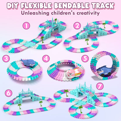 Race Car Track Set, Unicorn Toy Trucks for Boys 3 6 Years, 212 PCS Flexible Race Tracks Toy with 2 Electric Race Cars, Toddler Toys Birthday Gifts for Age 3 4 5 6 Year Old Boys Girls