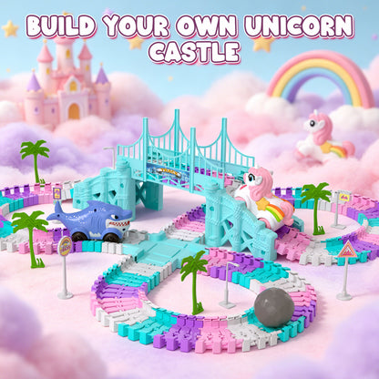 Race Car Track Set, Unicorn Toy Trucks for Boys 3 6 Years, 212 PCS Flexible Race Tracks Toy with 2 Electric Race Cars, Toddler Toys Birthday Gifts for Age 3 4 5 6 Year Old Boys Girls