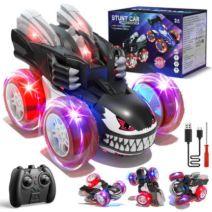 Remote Control Car Toys for 3 4 5 6 7 8 9 10 Year Old Boys Girls, Rechargeable RC Stunt Car with 360 flips, 2.4Ghz RC Car with Cool Light for 3-6 7-10 Kids Birthday Gift