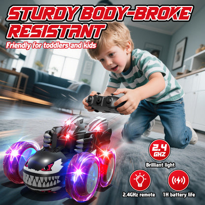 Remote Control Car Toys for 3 4 5 6 7 8 9 10 Year Old Boys Girls, Rechargeable RC Stunt Car with 360 flips, 2.4Ghz RC Car with Cool Light for 3-6 7-10 Kids Birthday Gift