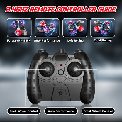 Remote Control Car Toys for 3 4 5 6 7 8 9 10 Year Old Boys Girls, Rechargeable RC Stunt Car with 360 flips, 2.4Ghz RC Car with Cool Light for 3-6 7-10 Kids Birthday Gift
