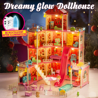 Doll House - Toys for 3 Year Old Girl Dream Dollhouse 12 Rooms Playhouse with LED Lights Furniture and Accessories, Pretend Play kit Doll House for Princess Age 3 4 5 6 7