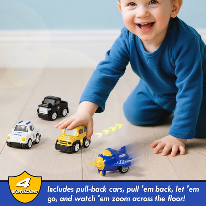 Toys for 2 Year Old Boy, Toy Trucks Car for Boys 2 3 4 5 Years Old, Police Truck Toys Cars with Lights & Sounds, 5 in 1 Toddler Carrier Truck Toy with 4 Pull Back Cars, Best Birthday Gifts for Boys