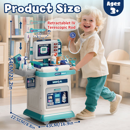 Doctor Kit for Toddlers 3-5, Pretend Play Medical Kit Toy, Toddler Medical Cart Toy with Sound & Medical Accessories for 2 3 4 5 Year Old Boys Girls Birthday Gifts