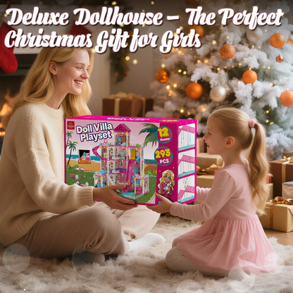 Doll House - Toys for 3 Year Old Girl Dream Dollhouse 12 Rooms Playhouse with LED Lights Furniture and Accessories, Pretend Play kit Doll House for Princess Age 3 4 5 6 7