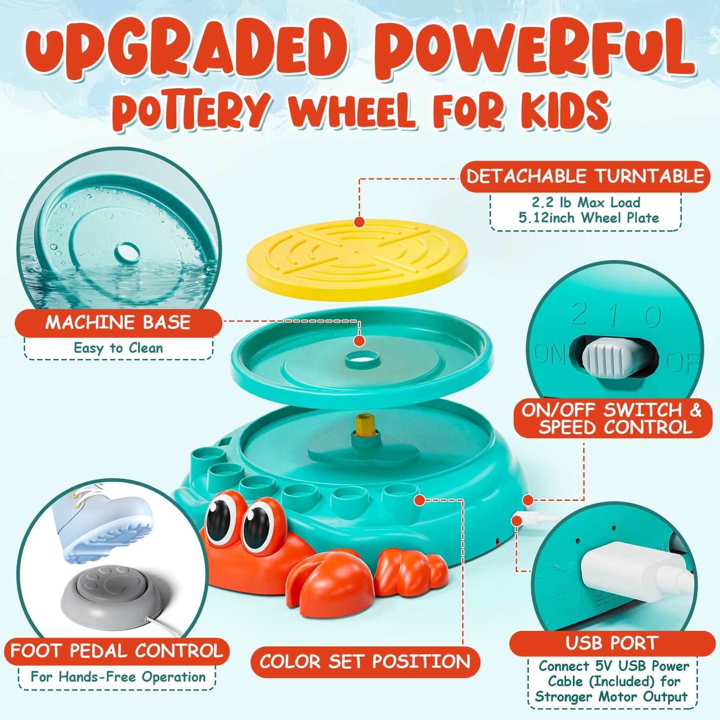 Pottery Wheel for Kids, Kids Pottery Wheel Kit for Girls Boys, Art and Crafts for Kids Ages 8-12, Clay Making Pottery Wheel with Foot Pedal & Sculpting Tools